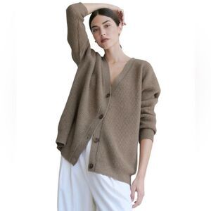 Jenni Kayne Fits XXS-XXL Cardigan Cashmere Wool Blend Button Up Ribbed Taupe Tan